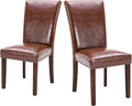 COLAMY Upholstered Parsons Dining Chairs Set of 2, PU Leather Dining Room Kitchen Side Chair with Nailhead Trim and Wood Legs - Light Brown