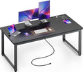 Huuger 55 x 24 inch Desk with Power Outlets & USB-C, Deeper & Thicker Desktop, Robust Metal Tubes, Computer Desk, Heavy Duty Office Desk, Work Gaming Desk for Home Office, Black