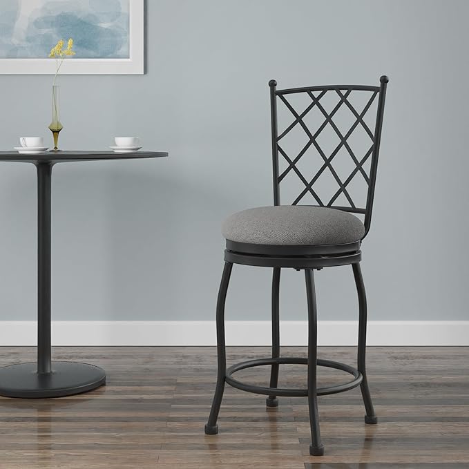 HomePop Home Decor | Metal Counter Height Bar Stools | 24" Bar Stools with Back | Decorative Home Furniture (Gray Woven)