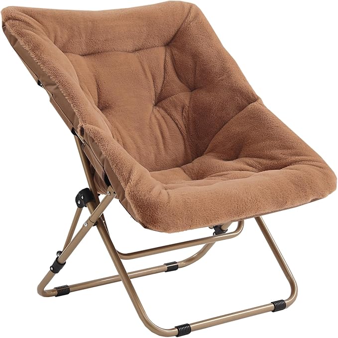 Tiita Comfy Folded Chair, Soft Faux Fur Oversized Folding Accent Chair, Lounge Lazy Chair for Kids Teens Adults, Metal Frame Moon Chair for Bedroom, Living Room, Dorm Rooms