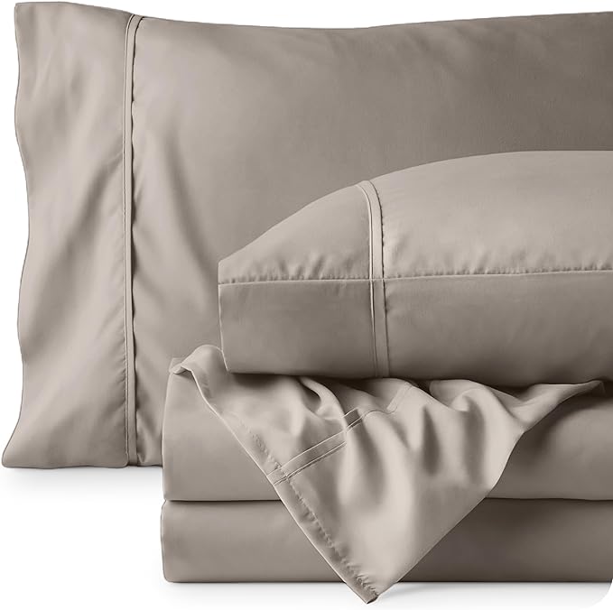 Bare Home Twin Sheet Set - 1800 Ultra-Soft Microfiber Twin Bed Sheets - Double Brushed - Deep Pockets - Easy Fit - Extra Soft - 3 Piece Set - Bedding Sheets & Pillowcases (Twin, Khaki)