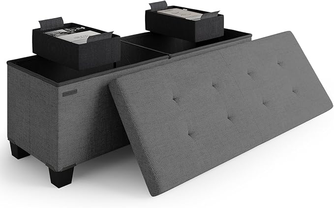 STORAGEBUD Storage Ottoman Bench with Bins, 43-in Storage Bench for Bedroom End of Bed, Folding Foot Rest Ottoman for Living Room Max 660lbs, Fabric Ottomans, Grey