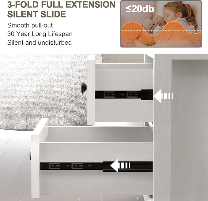 18" Wide End Table with Fast Charging Station Set of 2, 18” Wide Sofa End Table with Drawers,Storage Rustic Wood Storage Cabinet,Sofa Table for Living Room,White