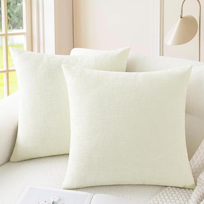 CaliTime Throw Pillow Covers Decorative 18 X 18 Inches Pack of 2 Cozy Chenille Cushion Cases for Couch Sofa Bed Living Room Home Cream