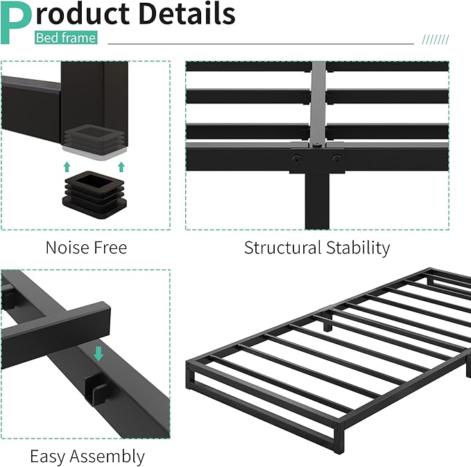 6 Inch Twin XL Bed Frames Heavy Duty Sturdy Metal Platform Bed Frame No Box Spring Needed, Noise Free, Easy Assembly, Black