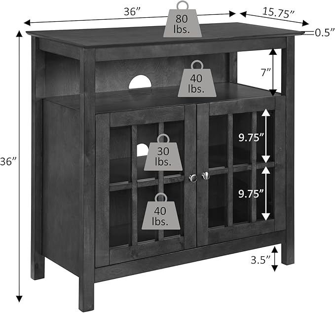 Convenience Concepts Big Sur Highboy TV Stand with Storage Cabinets and Shelves in White Finish
