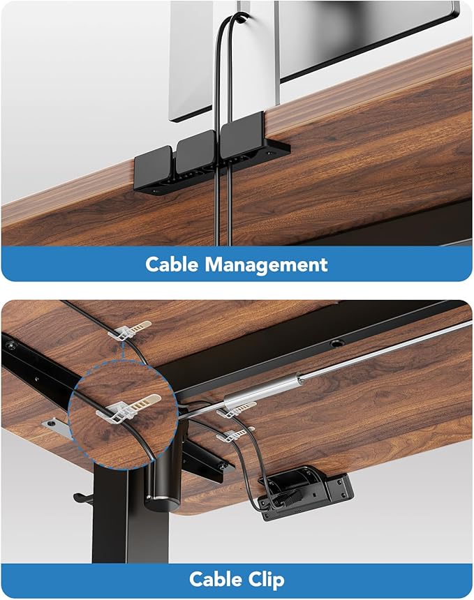 HUANUO 55" x 28" Electric Standing Desk Adjustable Height, 4 Memory Height Settings, Headphone Hook, Cable Manager, Sit Stand Up Desk for Home Office & Computer Workstation, Walnut