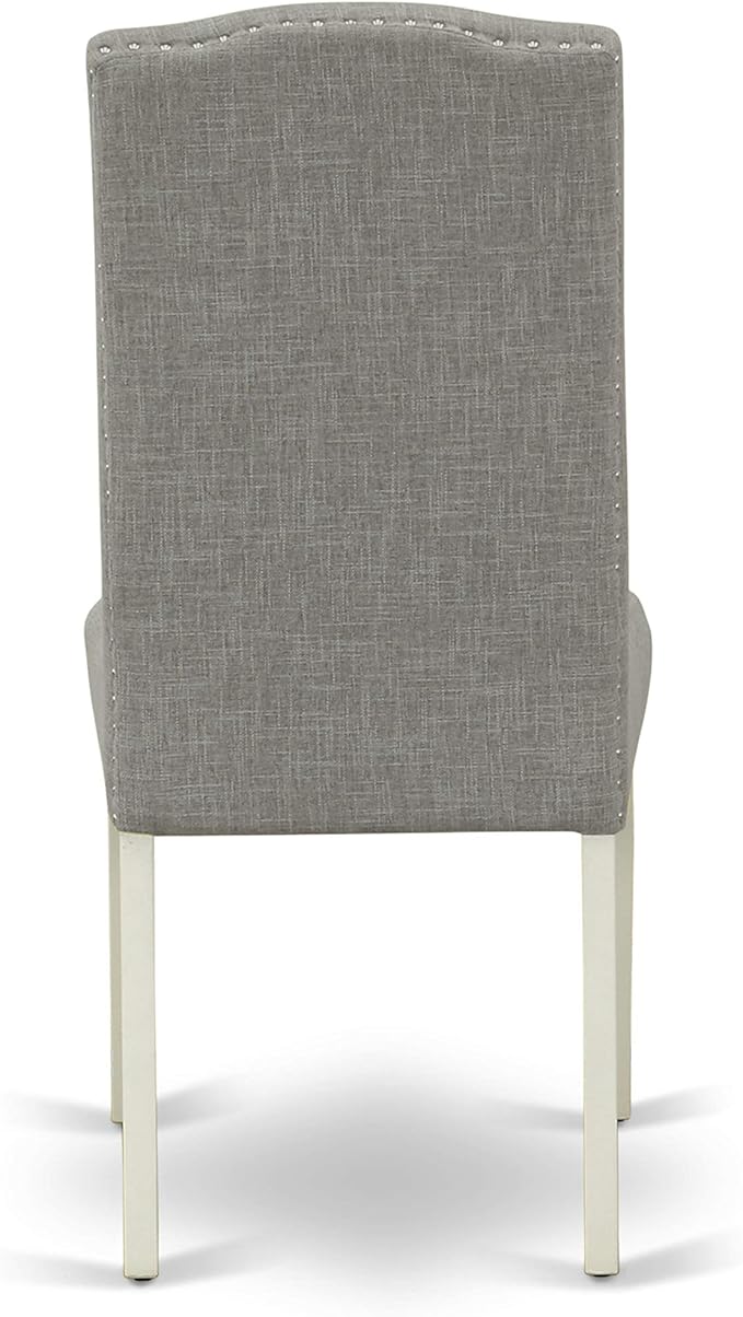 East West Furniture 1NDEN5-LWH-06 5 Piece Dining Table Set for 4 Includes a Rectangle Kitchen Table with Dropleaf and 4 Dark Shitake Linen Fabric Upholstered Chairs, 30x48 Inch, Linen White