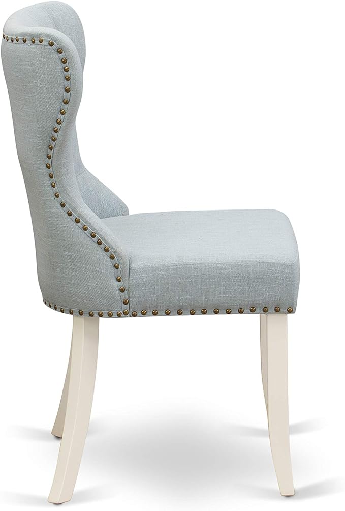 East West Furniture X027SI215-7 7 Piece Dining Table Set Consist of a Rectangle Kitchen Table with X-Legs and 6 Baby Blue Linen Fabric Parson Dining Room Chairs, 40x72 Inch, Multi-Color