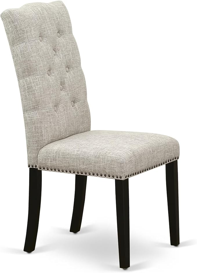 East West Furniture V627EL635-9 9 Piece Dining Table Set Includes a Rectangle Kitchen Table with V-Legs and 8 Doeskin Linen Fabric Parson Dining Room Chairs, 40x72 Inch, Multi-Color