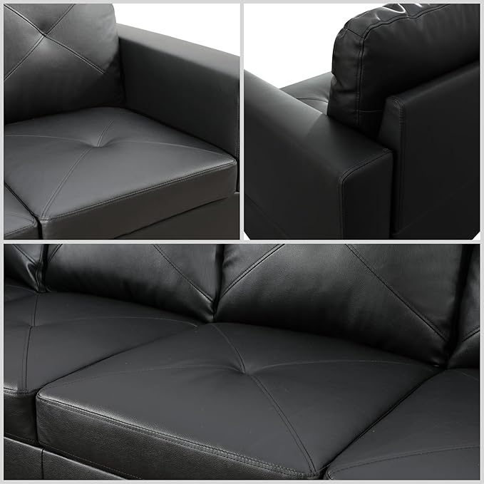 L Shaped Sectional Couches for Living Room, Modular 4 Seat Sofa with Ottoman Storage, Modern Couch with Chaise for Bedroom Apartment Furniture, Black