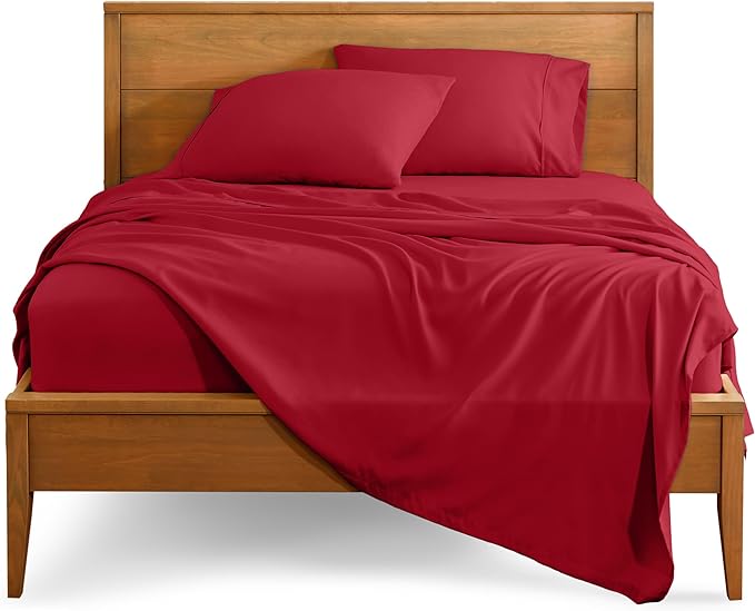 Bare Home Split King Sheet Set - 1800 Ultra-Soft Microfiber Bed Sheets - Double Brushed - Deep Pockets - Easy Fit - 5 Piece Set - Bed Sheets & Pillowcases (Split King, Red)