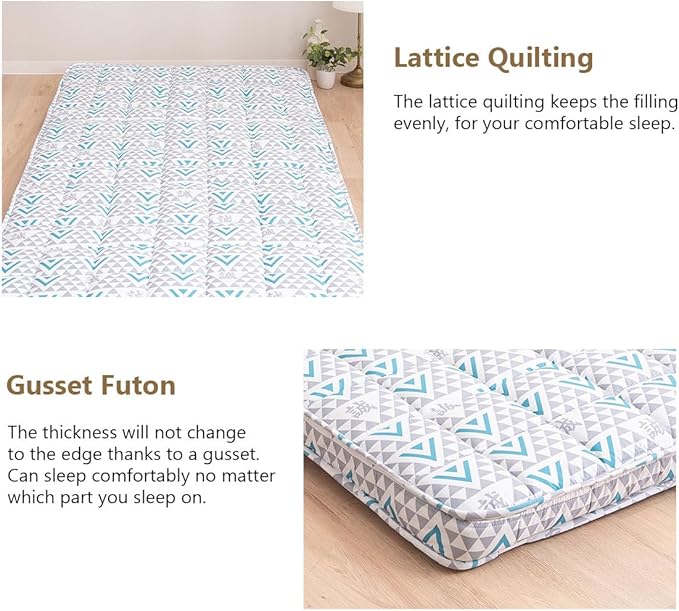 EMOOR Japanese Padded Futon Mattress Machi King Triangle-Gray (Shinsengumi Makoto), Gusset Foldable Storable Elastic Bands Floor Sleeping Guest Bed Tatami Mat