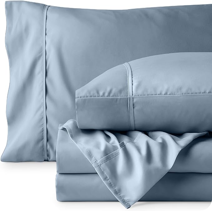 Bare Home Twin Sheet Set - 1800 Ultra-Soft Microfiber Twin Bed Sheets - Double Brushed - Deep Pockets - Easy Fit - Extra Soft - 3 Piece Set - Bedding Sheets & Pillowcases (Twin, Dusty Blue)