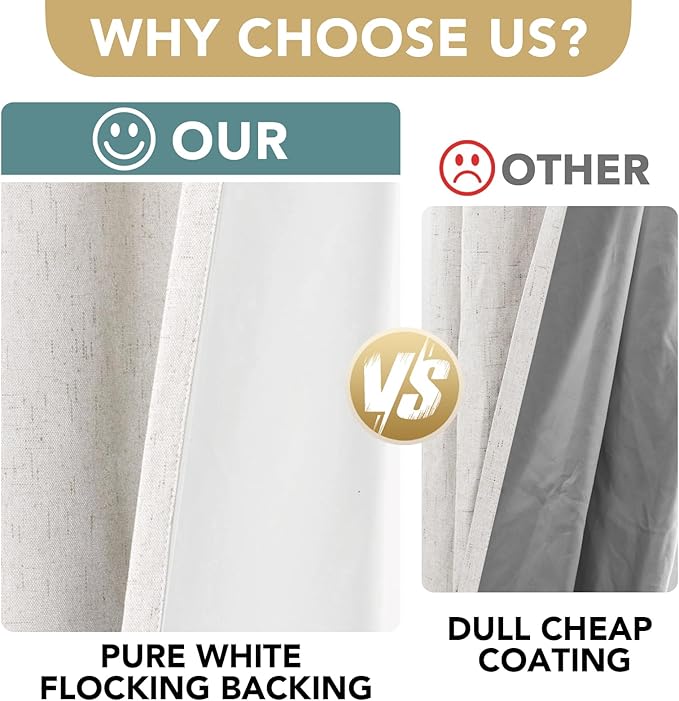 H.VERSAILTEX Primitive Linen Curtains 100% Blackout Curtain Drapes Burlap Fabric Curtains with White Thermal Insulated Liner, Grommet Top Drapes Living Room/Bedroom (2 Panels, 42 x 45 Inch, Ivory)