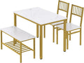 Teraves Dining Table Set for 4/Computer Desk,Kitchen Table with 2 Chairs and a Bench,Table and Chairs Dining Set 4 Picce Set for Dining Room (White Marbling+ Gold Frame,120CM)