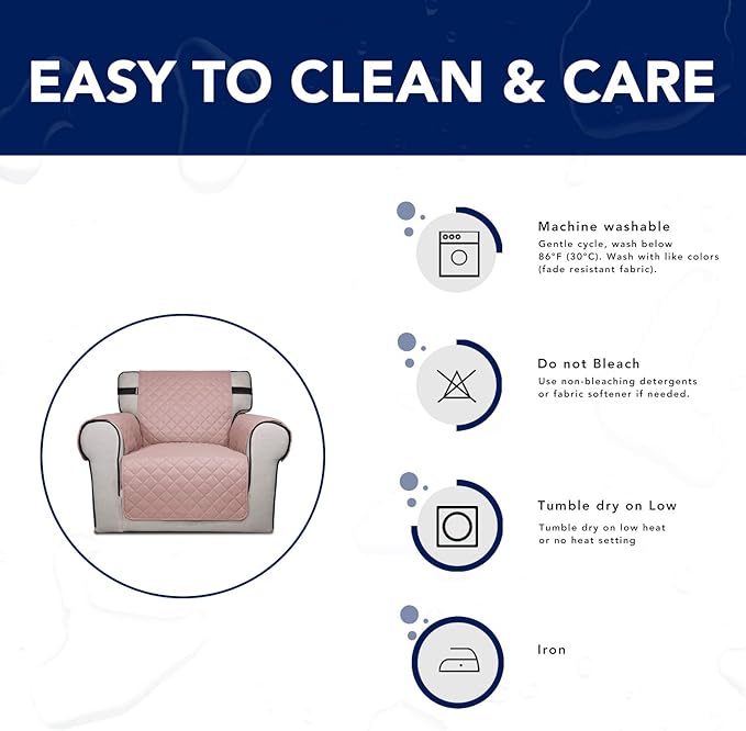 PureFit Reversible Sofa Cover Water Resistant Loveseat Couch Cover, Machine Washable Furniture Cover with Non-Slip Foam and Adjustable Strap for Dogs, Pets (Loveseat, Pink/Ivory)