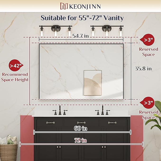 Keonjinn Silver Bathroom Mirror 55 x 36 Inch Large Rectangle Wall Mirror for Vanity Metal Framed Farmhouse Mirror Square Corner Modern Rectangular Mirror for Bathroom Sink(Horizontal/Vertical)