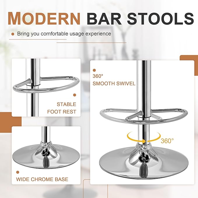 VECELO Bar Stools Set of 4, Adjustable Bar Stools with Back, Bar Height Stools for Kitchen Counter
