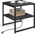 Tatub 20" End Table with Charging Station, Industrial Square Side Table with USB Ports & Outlets, Versatile 2-Tier Small Nightstand for Bedroom Living Room, Black