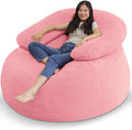 HABUTWAY Bean Bag Chair with U-Shaped Pillow for Adult and Kids Big BeanBag Chair with Filling Ultra Soft Teddy Fleece Couch Chair with Washable Cover for Living Room Bedroom, Light Pink & Light Pink