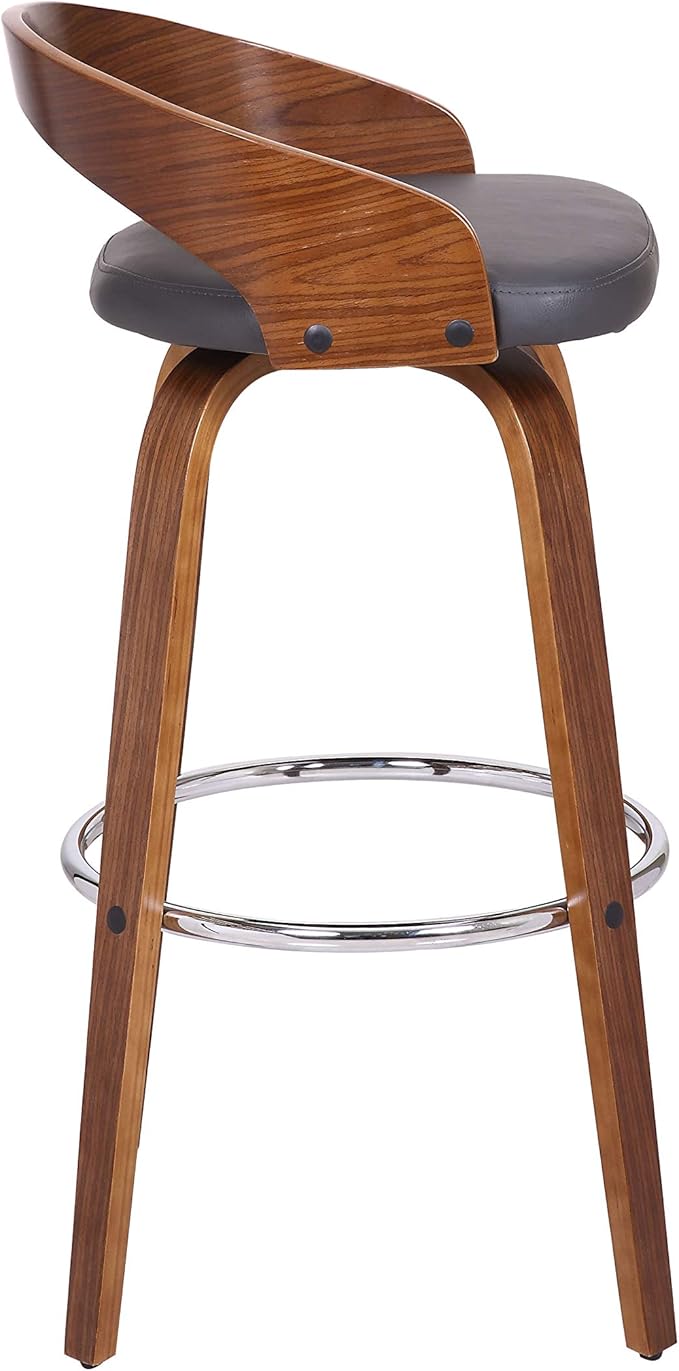 Armen Living Sonia 30" Bar Height Swivel Gray Faux Leather and Walnut Wood Bar Stool - Set of 4