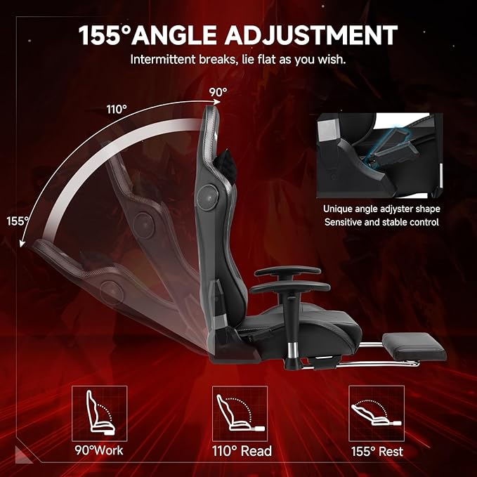 GTPLAYER Gaming Chair with Bluetooth Speakers and Footrest, Ergonomic Gamer Chair with Reclining Backrest, 3D Armrests, Adjustable Seat Height, Computer Desk Chair for Adults (Black)