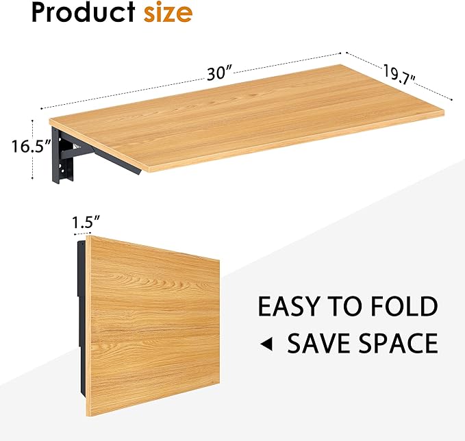 Need Small Fold Down Table Wall Mounted Heavy Duty Small Folding Wall Table Length 30 inches Width 20 inches Perfect Addition to Laundry Room/Home Bar/Kitchen & Dining Room AC15BB(7650)