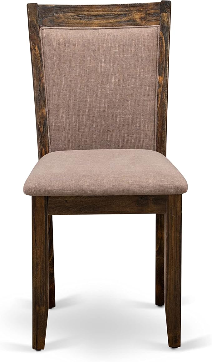 East West Furniture I2MZ7-748 7 Piece Modern Dining Table Set Consist of a Round Wooden Table with Pedestal and 6 Coffee Linen Fabric Upholstered Chairs, 48x48 Inch, Distressed Jacobean