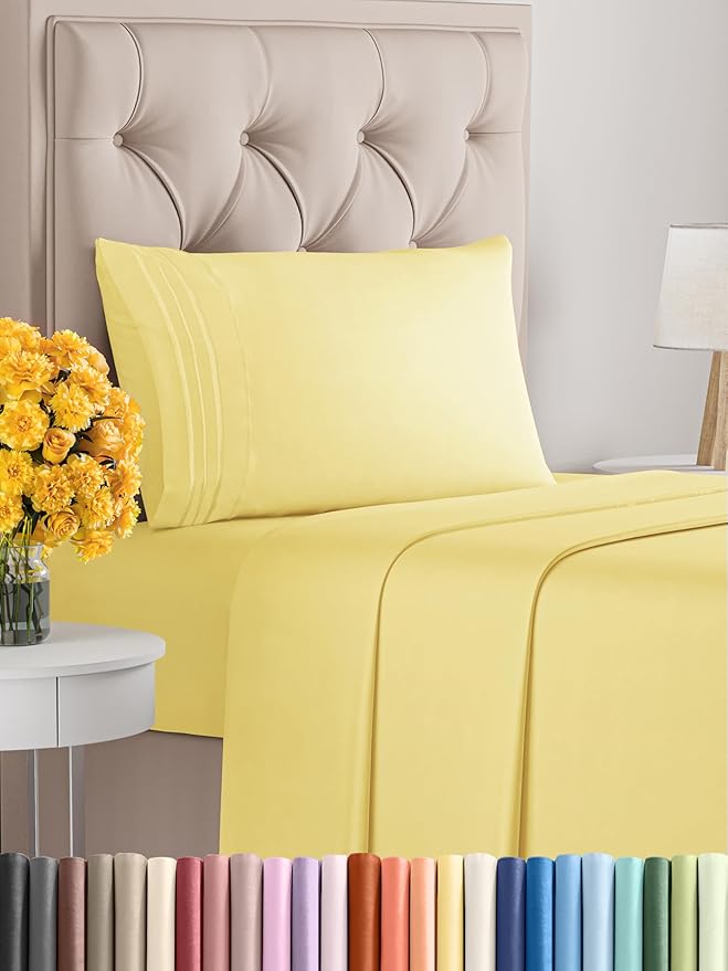 Twin XL Size 3 Piece Sheet Set - Comfy Breathable & Cooling Bed Sheets Set - Hotel Luxury Bedding for Women, Men, Kids, Teens, Boys & Girls - Deep Pockets, Ultra-Soft, Wrinkle Free - Oeko-Tex - Yellow
