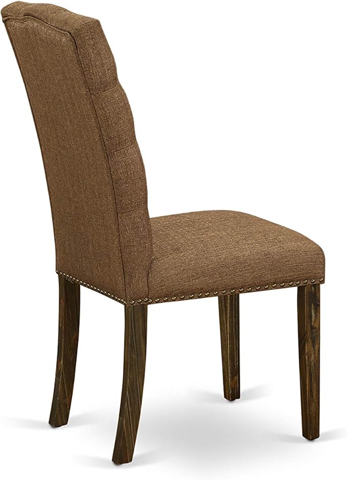 East West Furniture ELP7T18 Elsa Parson Chairs - Button Tufted Nailhead Trim Brown Linen Linen Fabric Padded Dining Chairs, Set of 2, Jacobean