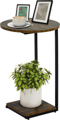 HDANI C Table End Table,Round Side Table That Slide Under,C Shaped End Table for Couch,Small Table for Living Room, Bedroom,Rustic Brown
