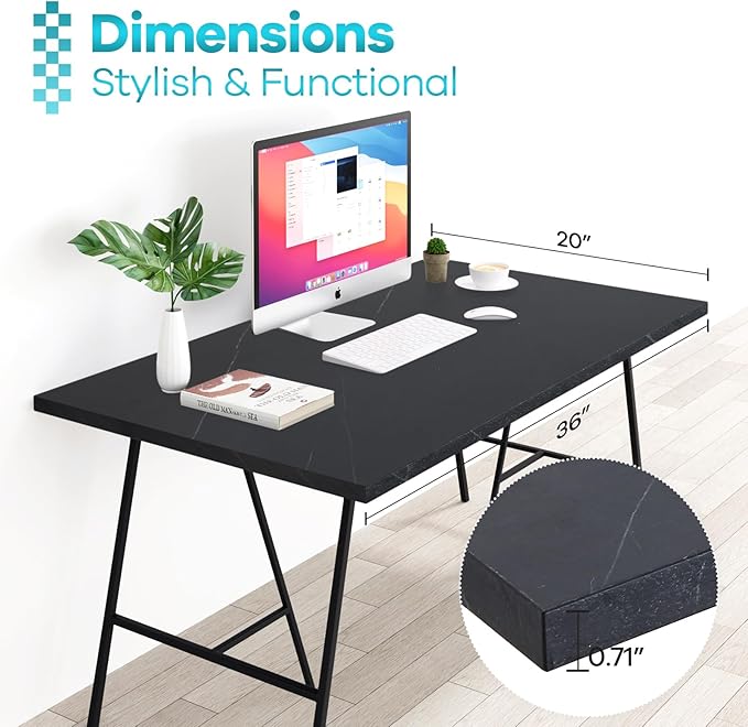 Kaboon Universal Tabletop 36 x20, Solid One-Piece Melamine Table Top, Double L-Desk Floating Desk DIY, Home and Office,Cloud Atlas/Black Marble
