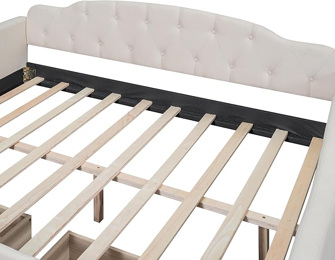 Full Size Upholstered Tufted Daybed with Two Storage Drawers,Linen Sofa Bed,Easy Assemble & No Box Spring Needed,Perfect for Small Space,Bedroom,Livingroom,Guest Room, Beige