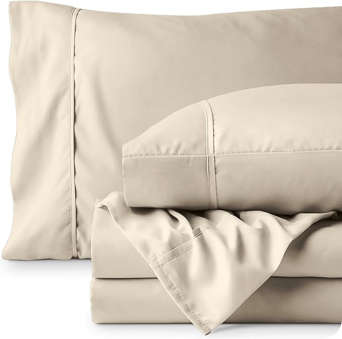Bare Home Full Sheet Set - Luxury 1800 Ultra-Soft Microfiber Full Bed Sheets - Double Brushed - Deep Pockets - Easy Fit - 4 Piece Set - Bedding Sheets & Pillowcases (Full, Sand)