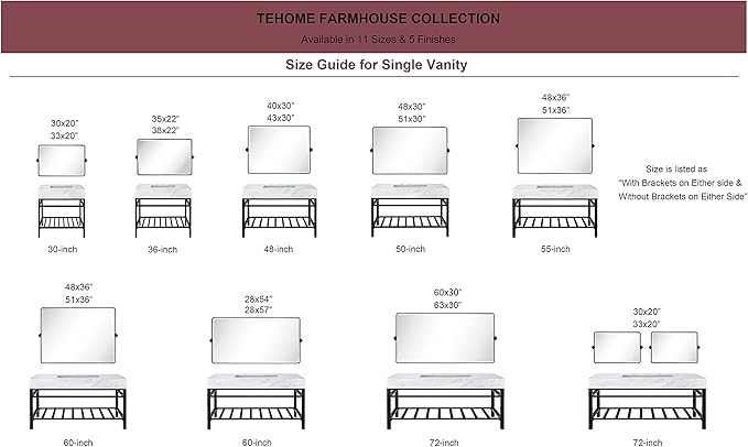 TEHOME 24 x 38'' Horizontal Farmhouse Brush Nickel Metal Framed Pivot Rectangle Bathroom Mirror Tilting Beveled Vanity Mirrors for Wall