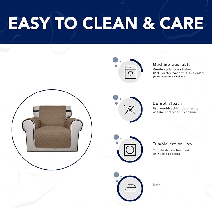 PureFit Reversible Sofa Couch Cover Water Resistant Couch Covers for 3 Cushion, Washable Furniture Cover with Non-Slip Foam and Adjustable Strap for Dogs, Pets (Sofa, Camel/Ivory)