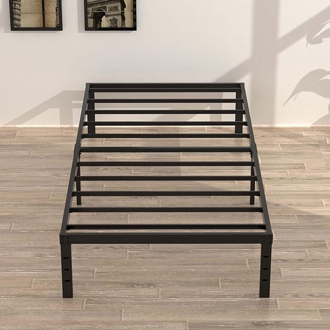 16 Inch Narrow Twin Bed Frame 30x75 No Box Spring Needed, Metal Platform 75x30 Narrow Twin Bed Frames, Eassy Assembly 3,500 lbs Heavy Duty Bedframes, Black