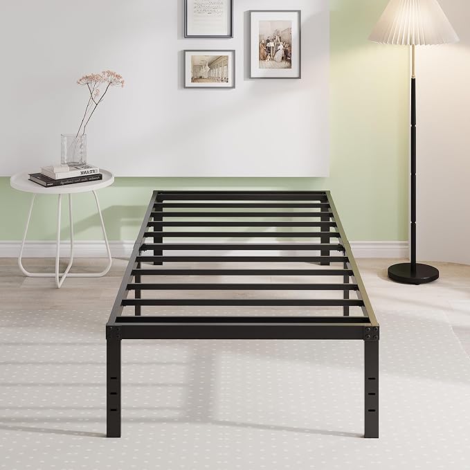 EMODA 14 Inch Twin Bed Frames No Box Spring Needed, Heavy Duty Metal Twin Platform Bed Frame, Noise Free, Easy Assembly, Black