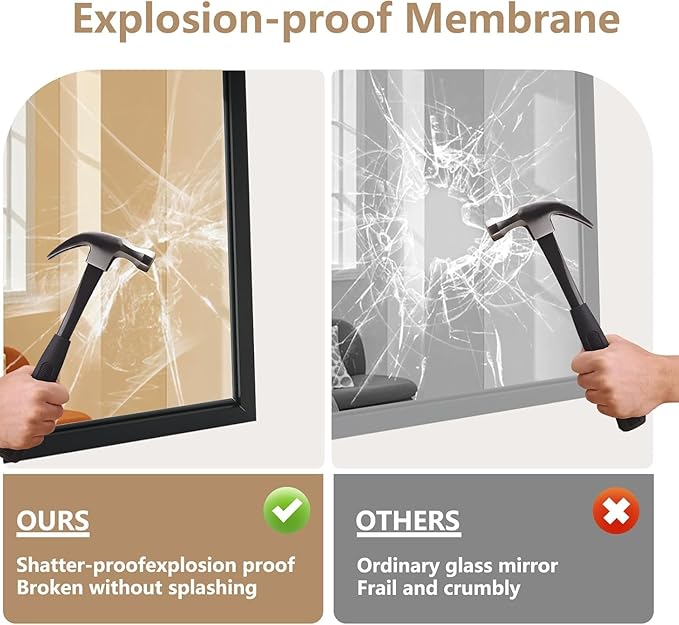 Black Bathroom Mirror, 26"x38" Rectangle Mirror, Matte Black Mirror, Metal Frame Square Corner Vanity Mirror, Wall Mounted Mirror for Modern, Living Room, Bedroom, Horizontal Or Vertical