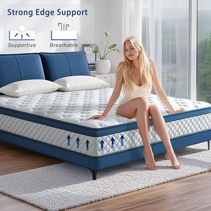 14 Inch Queen Mattress Medium Firm Hybrid Queen Size Bed Mattresses, Memory Foam Mattress in a Box for Pressure Relief, Individual Pocket Spring-Motion Isolation with Edge Support, CertiPUR-US