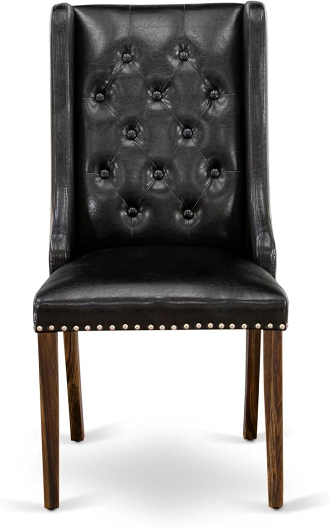 East West Furniture V797FO749-9 9 Piece Dining Room Set Includes a Rectangle Kitchen Table with V-Legs and 8 Black Faux Leather Upholstered Parson Chairs, 40x72 Inch, Multi-Color