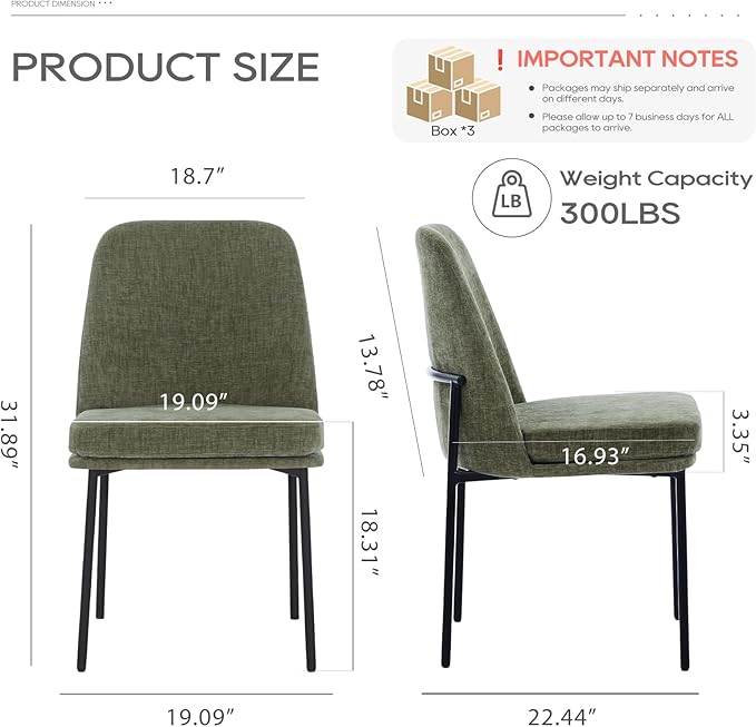 COLAMY Modern Dining Chairs Set of 6, Fabric Upholstered Dining Room Chairs Dinner Chair Stylish Kitchen Chairs with Curved Back and Metal Legs, Green
