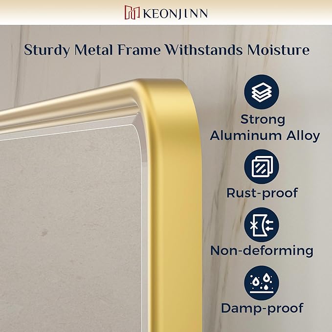 Keonjinn Pivot Mirror Bathroom, 24x30 Inch Gold Tilt Mirror Bathroom for Over Sink, Brushed Gold Framed Mirrors for Bathrooms, Adjustable Beveled Rounded Corner Tilt Wall Mirrors, Horizontal/Vertical