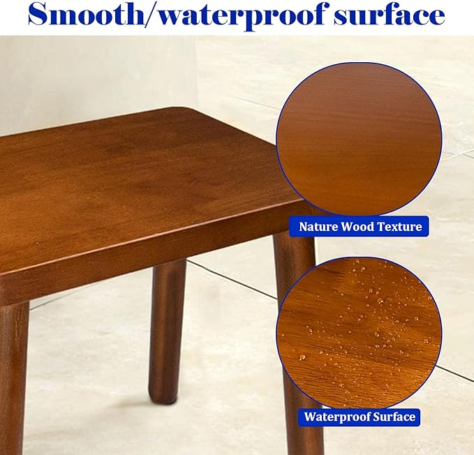 13.4inch Wooden Step Stool for Adults,Small Wooden Stool with Non-Slip Feet,Removable Plant Stand,Compact Square Design for Bedroom Office Bathroom Garden(Brown, Large)