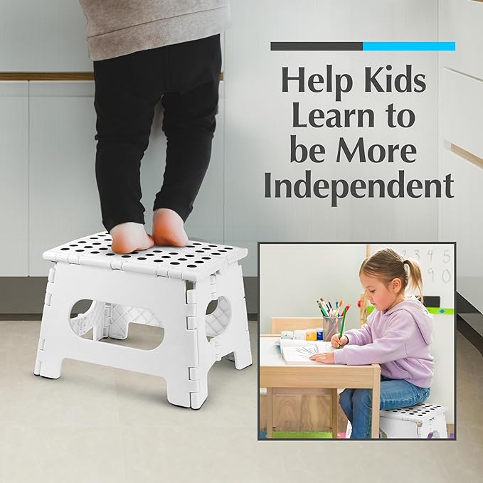 Handy Laundry Folding Lightweight Step Stool - Sturdy Enough to Support Adults and Safe Enough for Kids - Opens Easy with One Flip. Great for Kitchen, Bathroom or Bedroom (White)