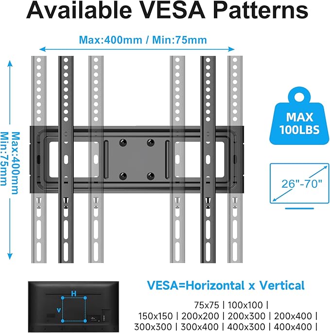 Full Motion TV Wall Mount for Most 26"-70" Flat/Curved TV, Swivel Tilt Bracket with Articulating Dual Arms, Support 100lbs, Max VESA 400x400mm, Fits 12”/16" Wood Stud (MA570)