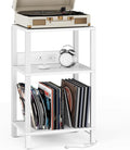 TUTOTAK Record Player Stand with Storage Up to 100 Albums，Record Storage Table,3 Tier End Table with Charging Station,Side Table for Living Room, Bedroom, White TB01BW076