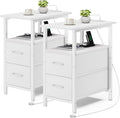Vagusicc End Table with Charging Station Set of 2, Narrow Side Table, 23.8'' Tall Nightstand with 2 Drawers, Small Sofa Side Table Narrow Nightstand for Small Spaces, Living Room, Bedroom, White