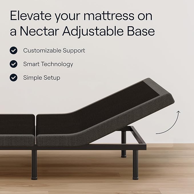 Nectar Full Adjustable Base and 12” Mattress - Head & Foot Incline - Medium Firm Gel Memory Foam - Cooling Comfort - Wireless Remote - 3 Massage Settings - 365-Night Mattress Trial & Forever Warranty